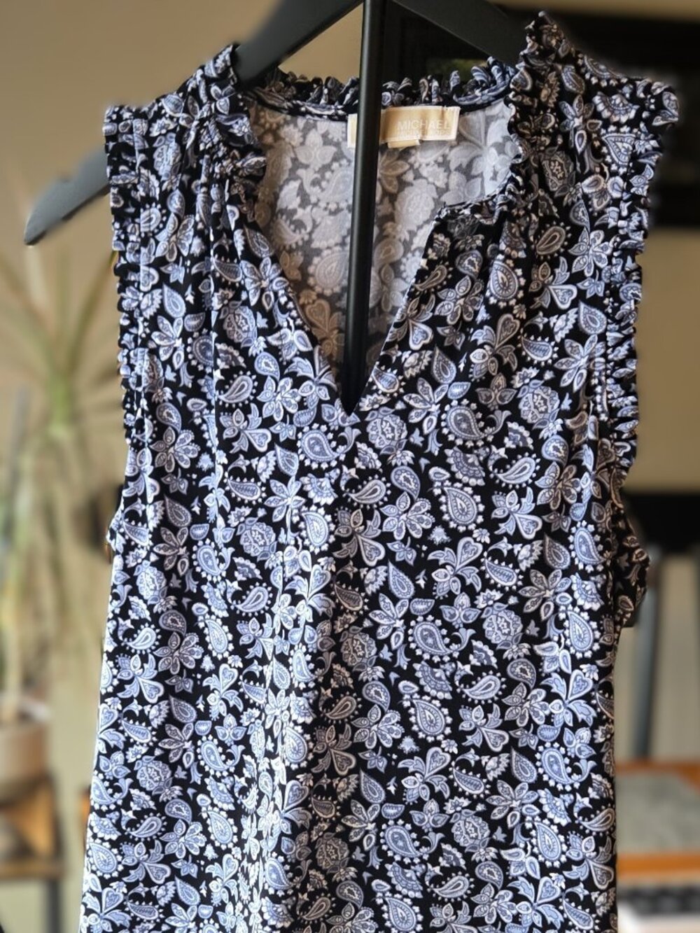 Michael Kors Navy Blue Paisley Print Sleeveless Knee-Length Dress